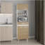 Garde-manger, 4 portes, 1 tiroir, 4 pieds, 4 tablettes, chêne naturel / blanc