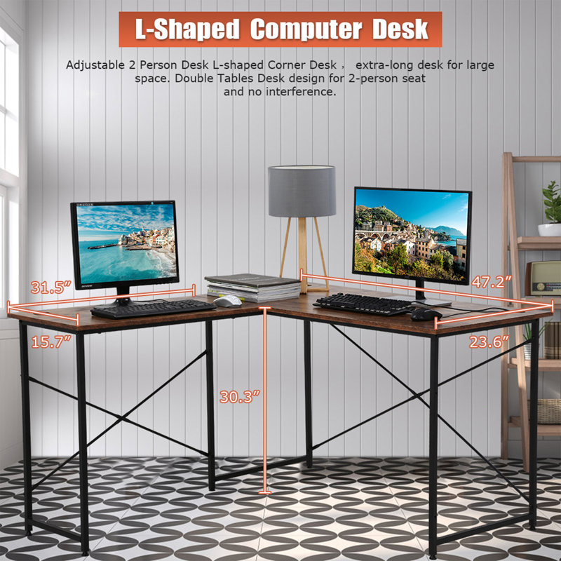 Wainscott L-Shaped Metal Base Computer Desk