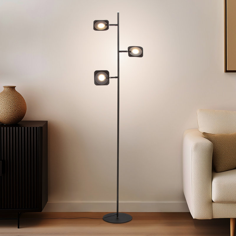 Tree 60 in. Industrial 3-Light 3-Way Dimming LED Floor Lamp with 3 Adjustable Spot Lights