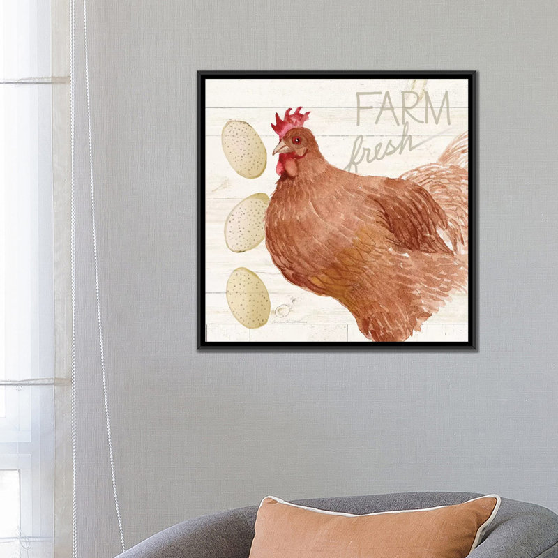 «Life on The Farm Chicken II», impression sur toile, H 18 po x l 18 po x P 1,5 po, Toile avec cadre noir, Pas de tapis
