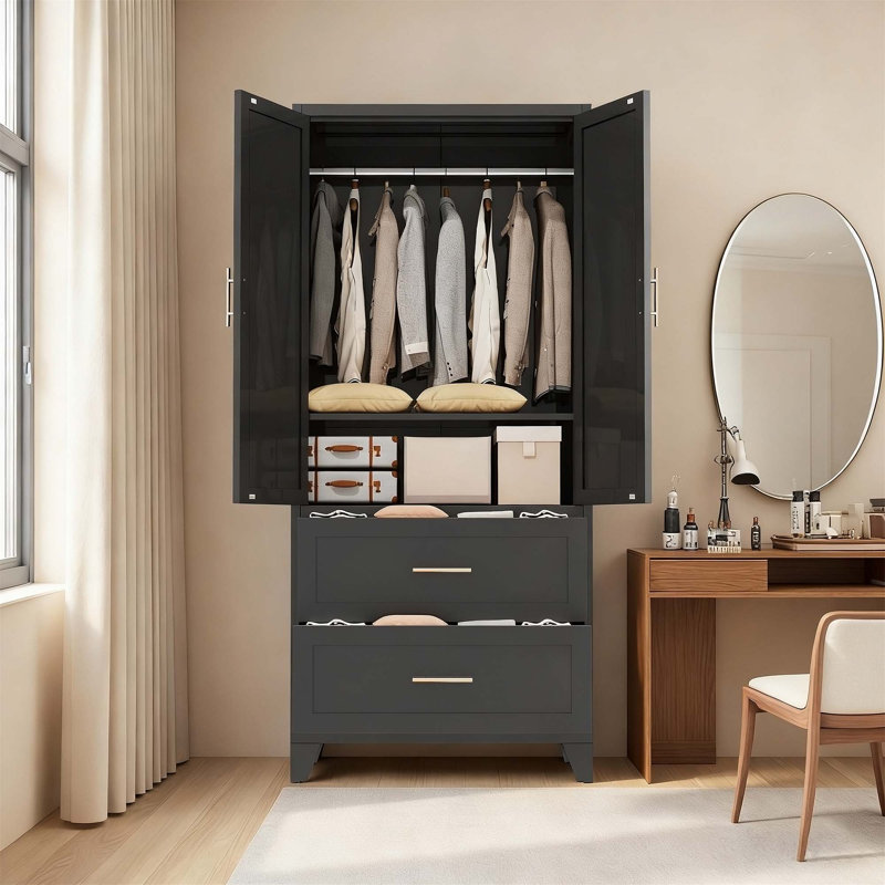 Armoire-penderie en métal durable avec tiroirs, tringle de suspension et tablette réglable pour un rangement polyvalent dans les chambres, les bureaux et les salles de lavage