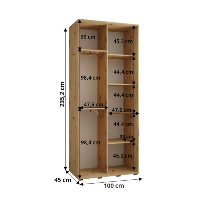 Laminate Wardrobe, Black, 235.2cm H x 100cm W x 45cm D