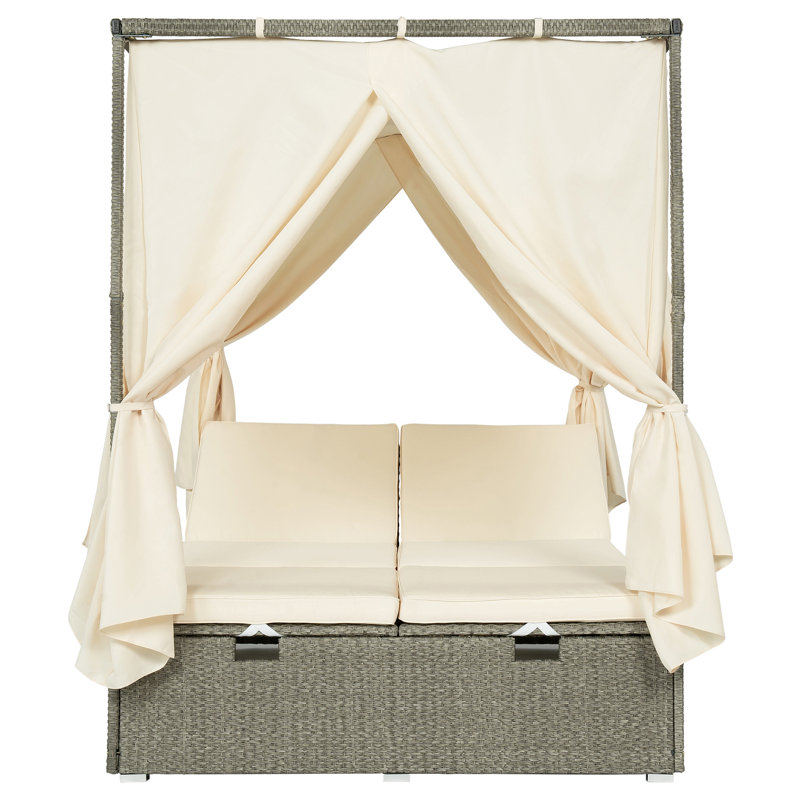 Chaise longue d'extérieur réglable avec auvent, inclinable multi-positions et coussin amovible - Chaise longue de patio, de jardin et de piscine