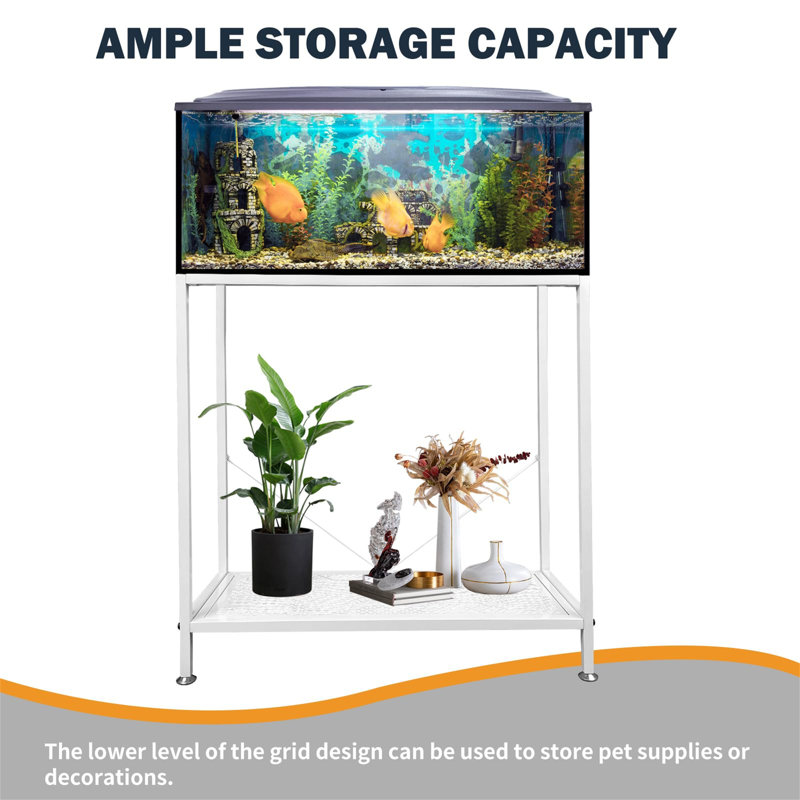 White Metal 29 Gallon Aquarium Stand with Storage Shelf