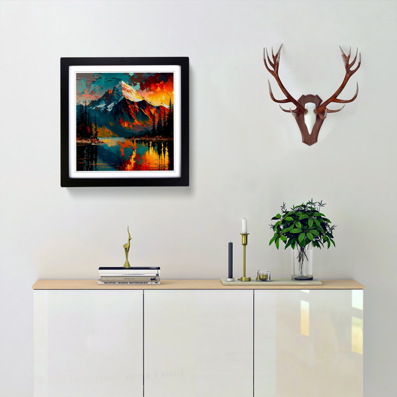 Mountain Palette Knife Painting - Framed Print, Black