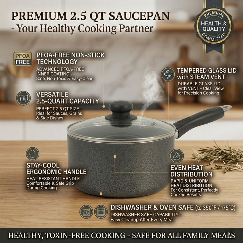 2.5 Qt Non-Stick Aluminum Stock Pot, 2.5 Qt