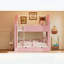 Lit superposé double avec tiroirs et tablettes de rangement, conception moderne en bois à deux tons, meubles de chambre à coucher peu encombrants, blanc et rose-133491255