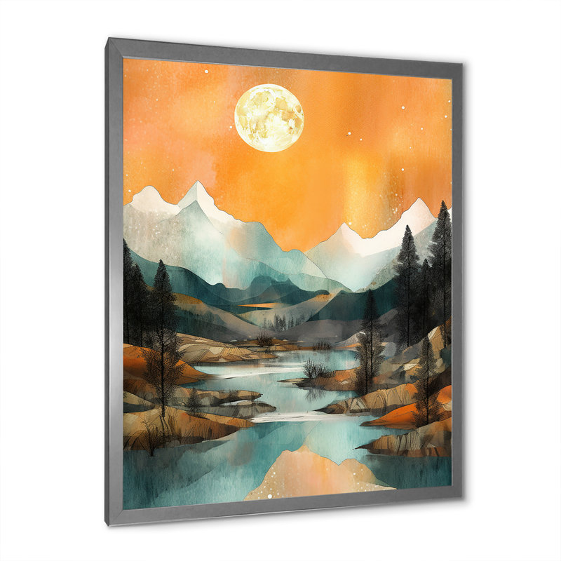 «Teal Bold Mountain I», reproduction sur toile, Cadre simple argenté, H 44 po x l 34 po x P 1,5 po