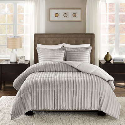 Édredon en fausse fourrure double / grand - gris,, sommeil avec taies décoratives