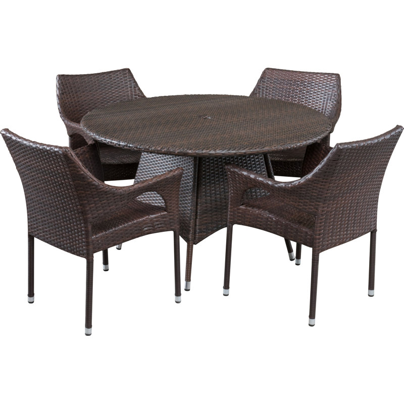 Aonghas 4 - Person Wicker Patio Dining Set with Round Table