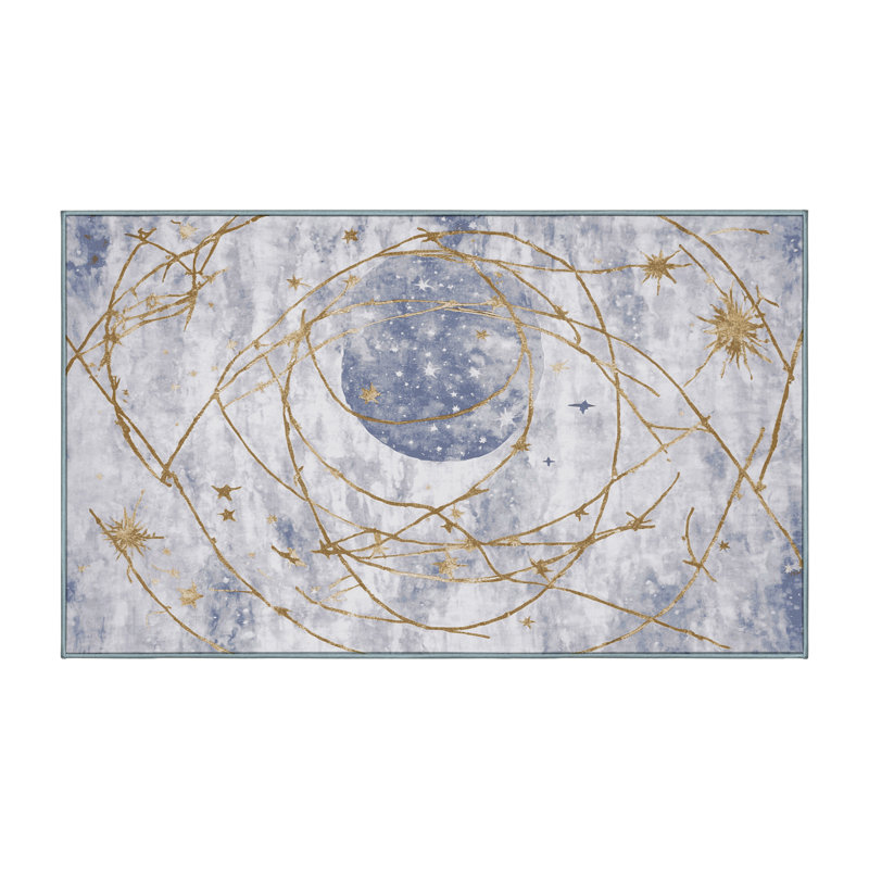 Tapis bleu lavable à la machine, Rectangulaire 3 pi x 5 pi