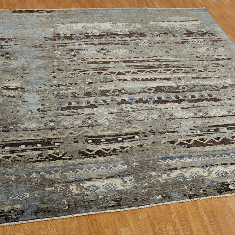 Heracleitus Hand Knotted Geometric Area Rug, Rectangle 12' x 15'