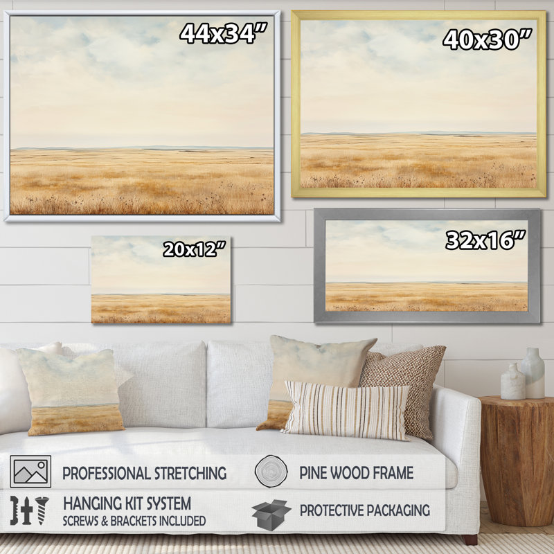 Prayies Endless Meadows Scenery Minimalisme I, H 34 po x l 44 po x P 1,5 po, Cadre doré simple
