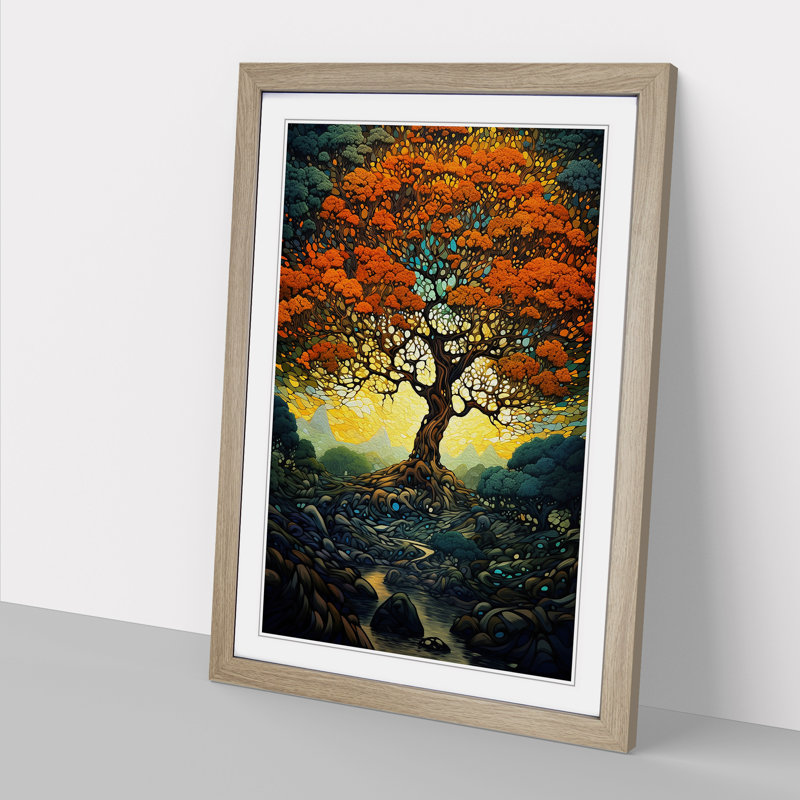 Oak Tree Futurism - Single Picture Frame Print on Wood, 46cm H x 34cm W x 2cm D, Oak