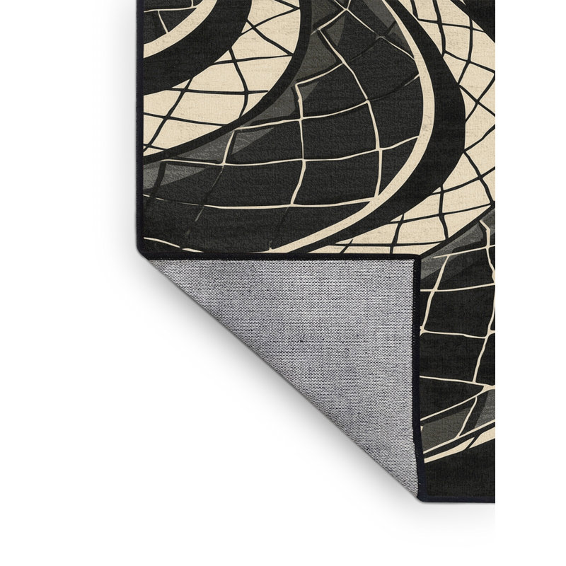 Tapis à motif géométrique moderne et élégant lavable à la machine brun et noir Oryn Basilisk, 8 x 10