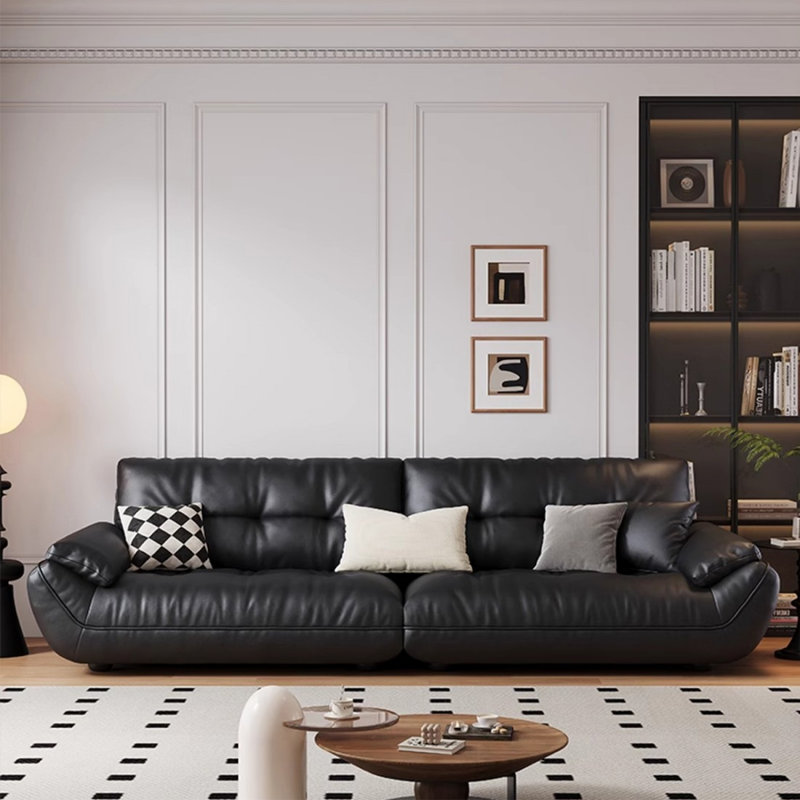 Canapé modulaire noir en cuir véritable, H 31,5 po x l 94,49 po x P 43,31 po