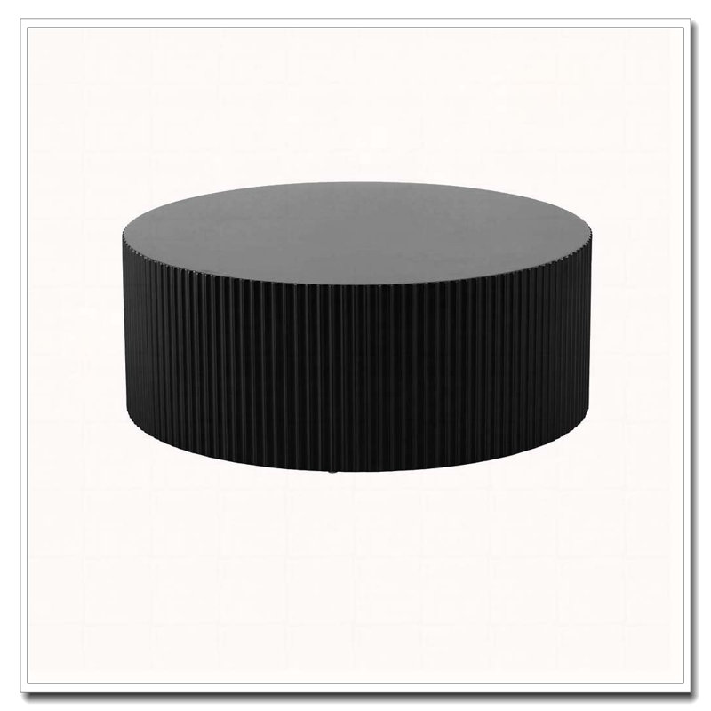 Round Coffee Table with Handcrafted Relief, Black