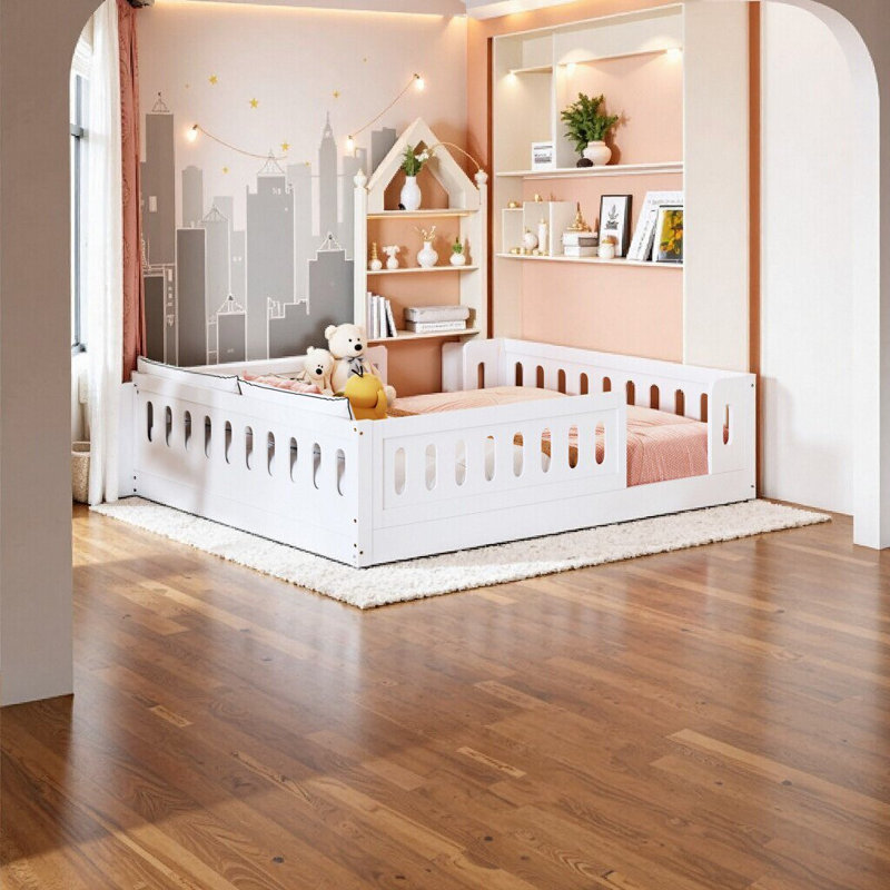 Élégant lit plateforme blanc avec garde-corps - Construction robuste en bois massif pour enfants et adultes, Blanc