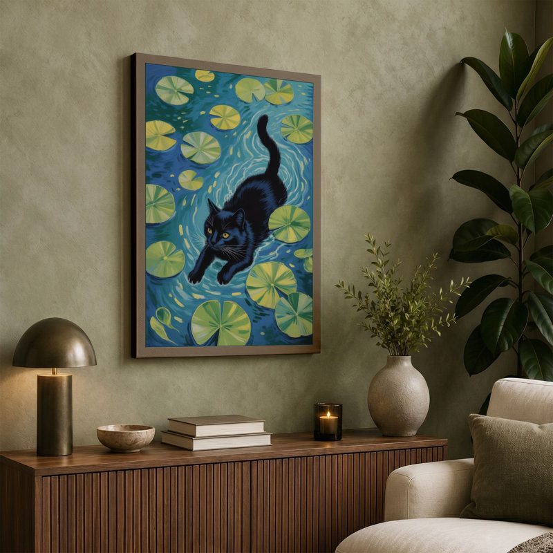 Floating Cat Whimsical - Wrapped Canvas, 30x20 - 76.2 x 50.8 cm, Black Border