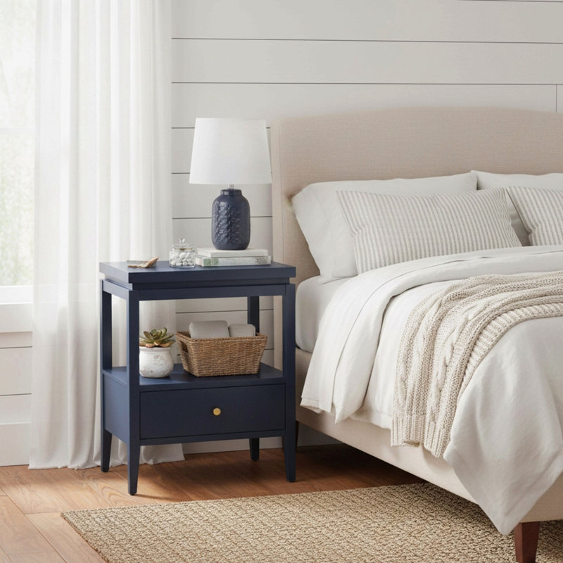Table de chevet 1 tiroir pour chambre à coucher, Bleu très foncé