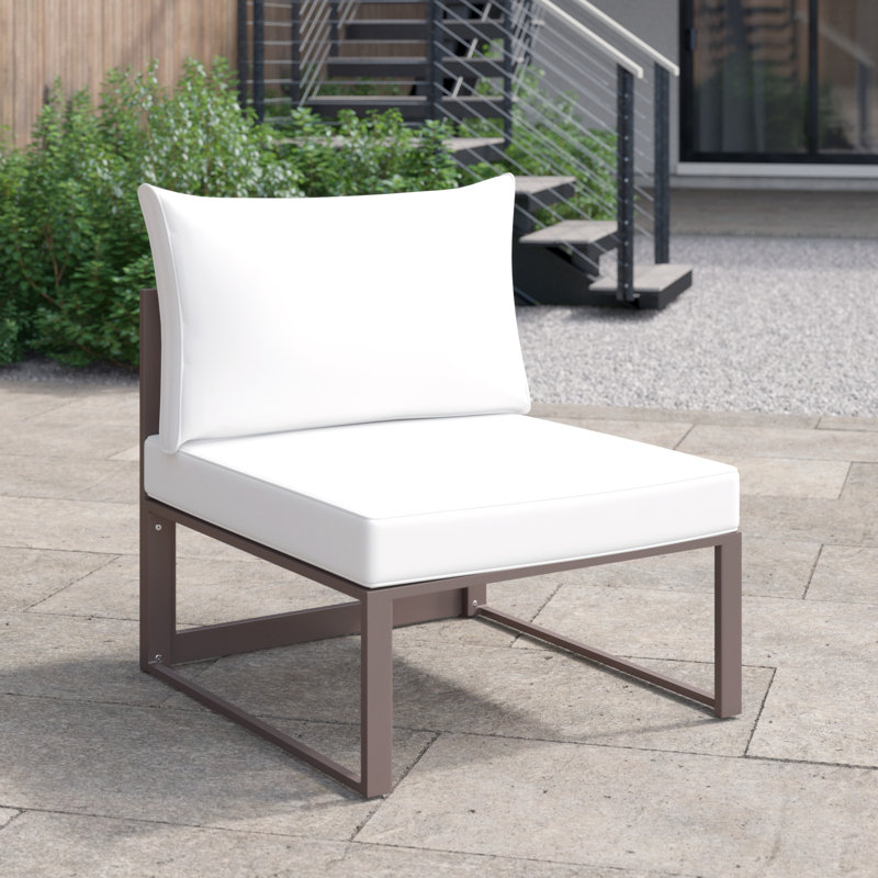 Fortuna Outdoor Patio Armless Chair with Cushion, Brown/White