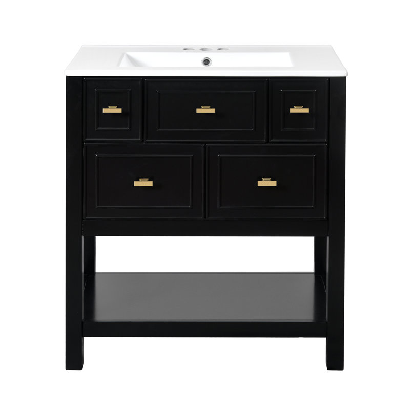 30'' Single Bathroom Vanity With Ceramic Top, Black
