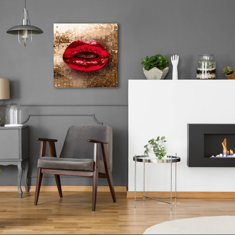  «Luxurious Lips» par Svetlana Aleynikova, art mural en verre acrylique, 24 po x 24 po