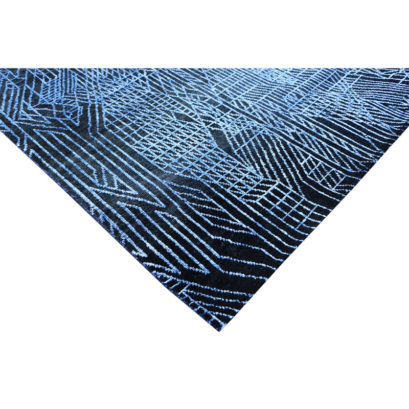 Hand Knotted Area Rug in Black/Blue/White/Gray, Rectangle 9' x 12'