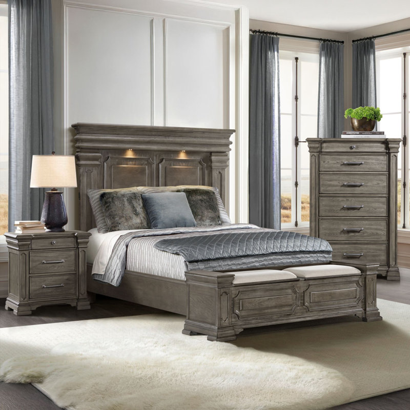 Adline  Bedroom Set, Gray, 3 Pcs: Bed, Chest, Nightstand, Queen