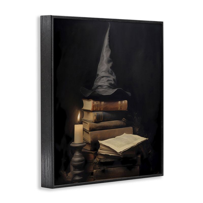 Bibliothèque et chapeau de sorcière, estampe numérique, design par LSR Design Studio, H 20 po x l 16 po
