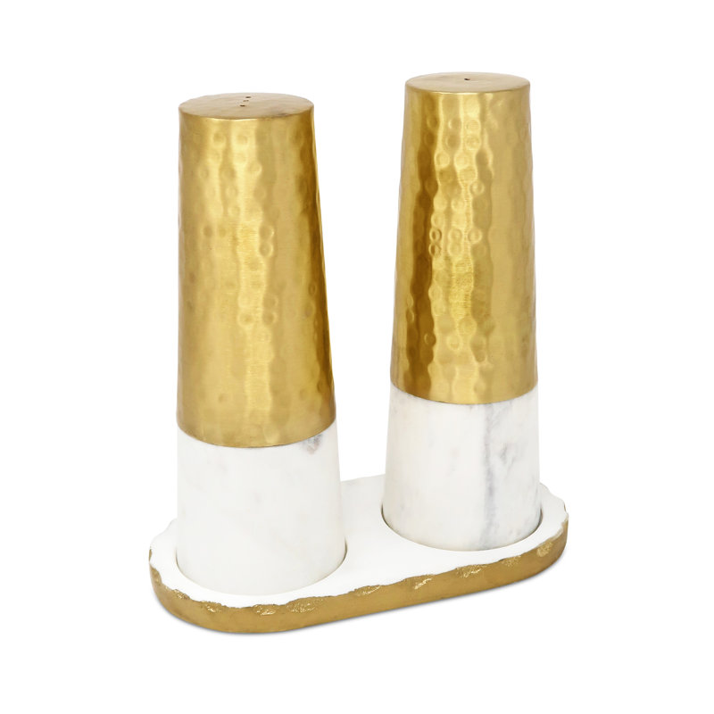 Marble and Gold Salt & Pepper Shaker Set on Tray