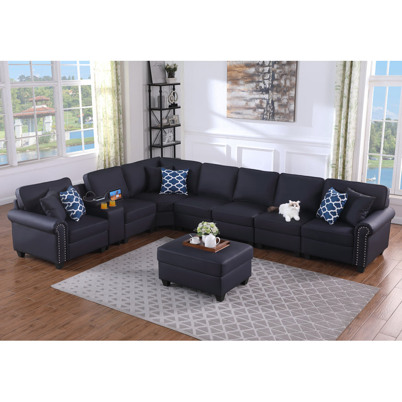 Cuir artificiel Velicity avec porte-gobelet individuel et 1 repose-pieds, Similicuir noir