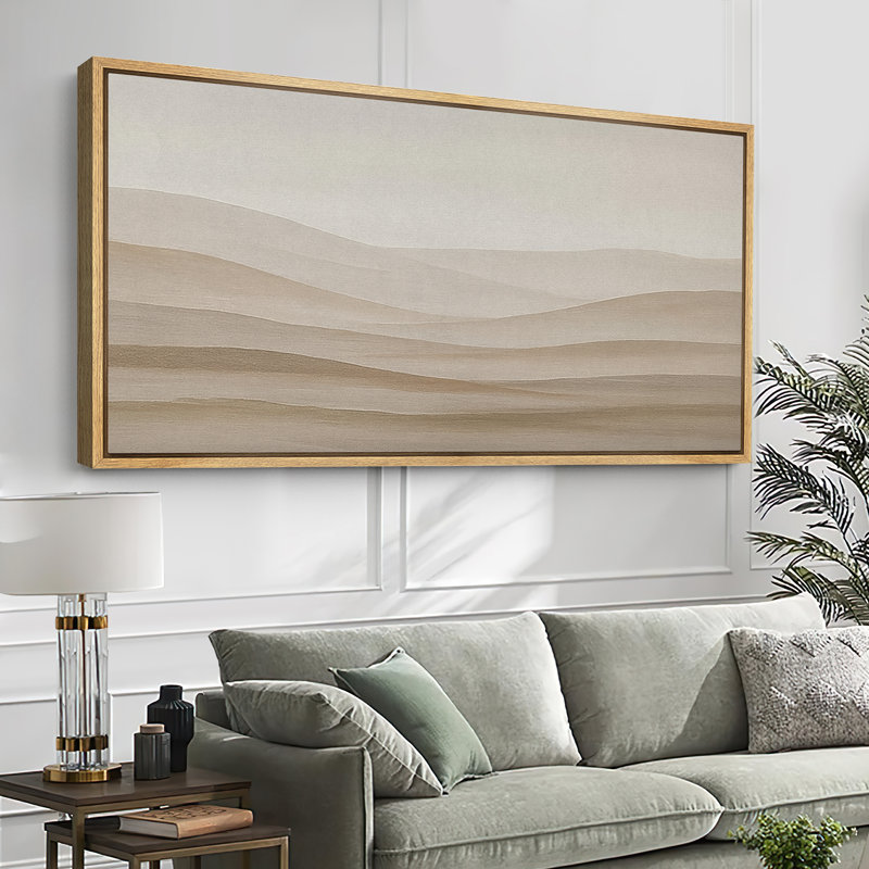 Grande impression sur toile encadrée, impression de paysage abstrait neutre pour décoration murale moderne minimaliste