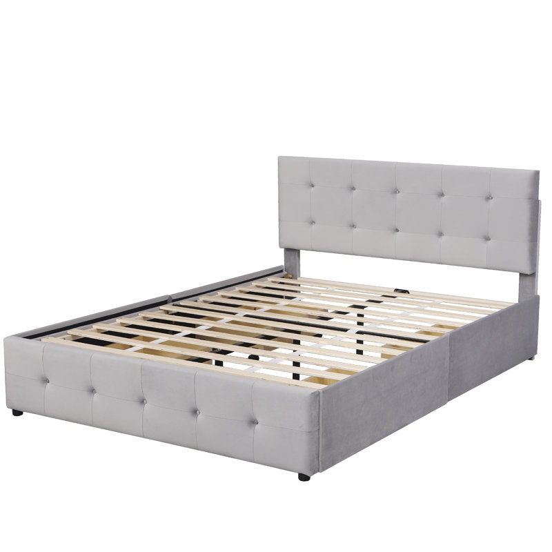 Yvoire Upholstered Storage Bed, Grey, European Double (140 x 200cm)