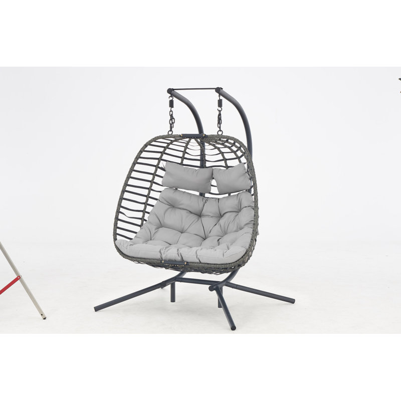 Balancelle double en osier pour 2 personnes avec coussin gris