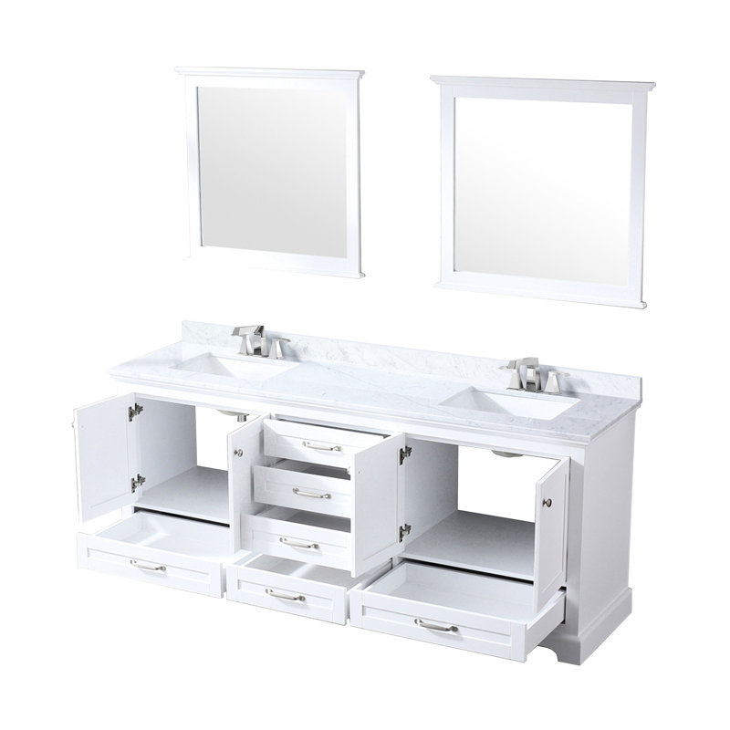 80 po L x P 22 po Meuble-lavabo blanc avec comptoir en marbre, robinet, 30 miroirs - résistant aux taches et aux rayures