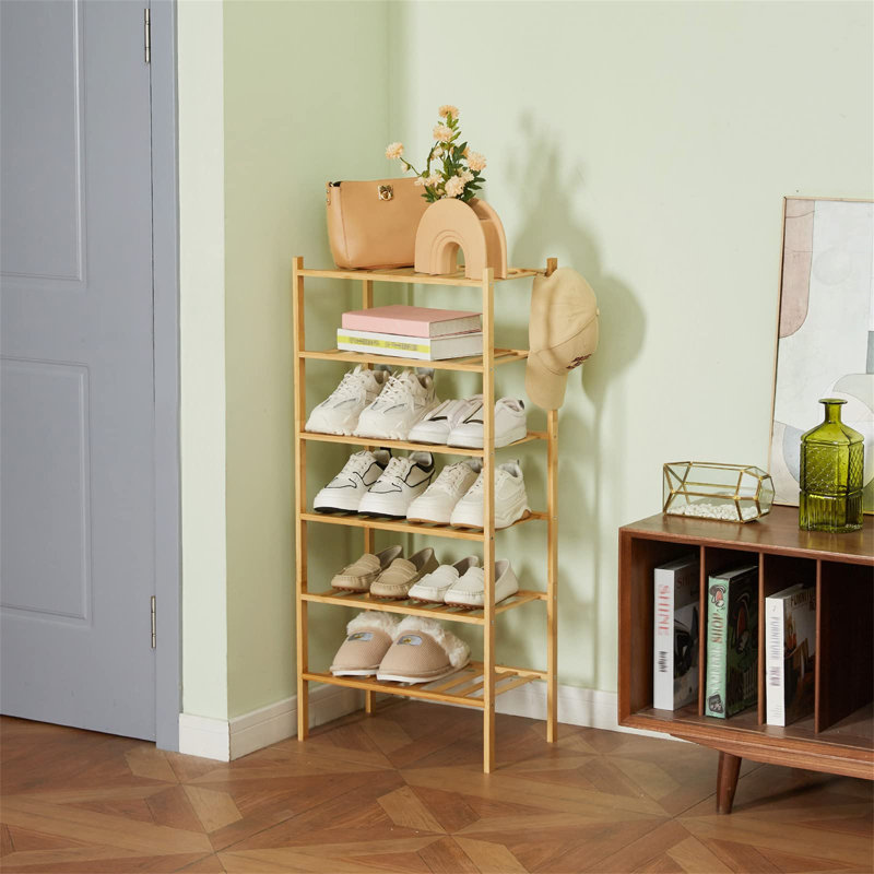 Barys 12 Pair Shoe Rack, Natural Wood