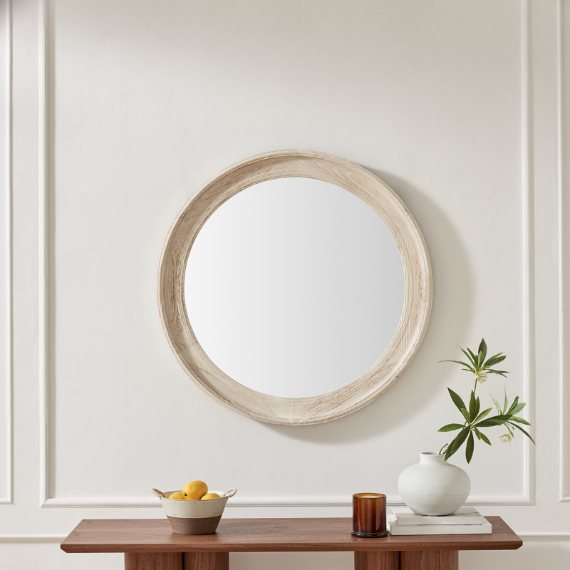 Becca Solid Wood Circular Hallway Wall Mirror - Simple Rustic Design