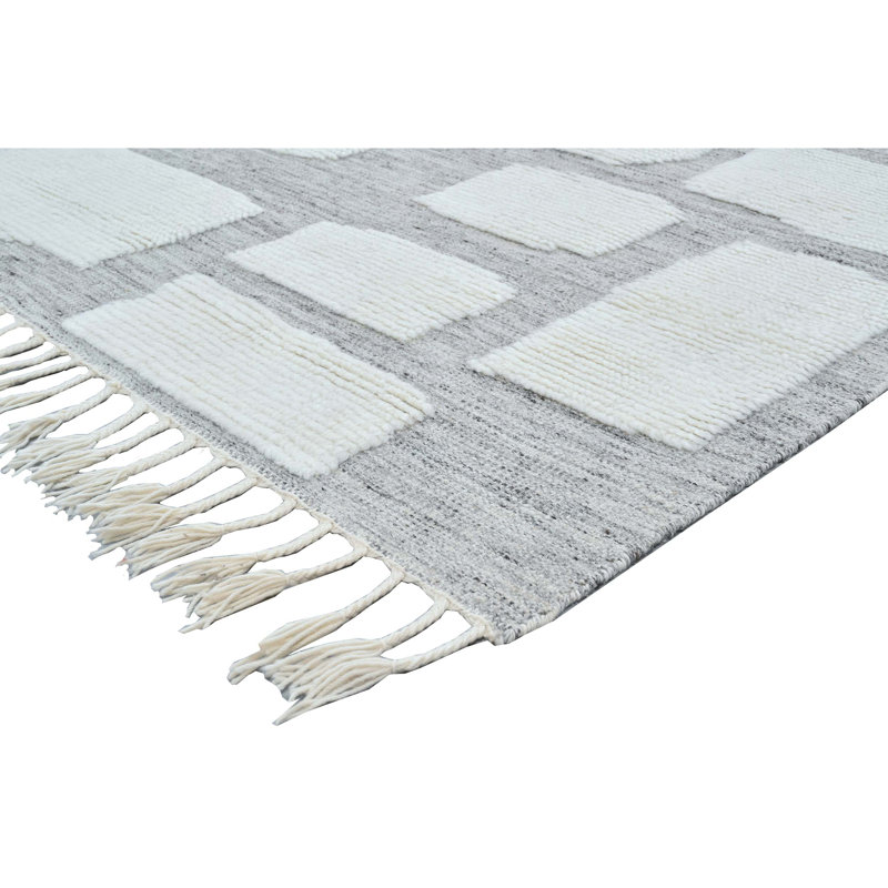 Wool Abstract Area Rug in Ivory/Beige, Rectangle 5' x 8'