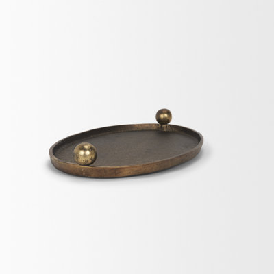 Jianna Large Oval Textured Antiqued Gold Metal Tray With Handles