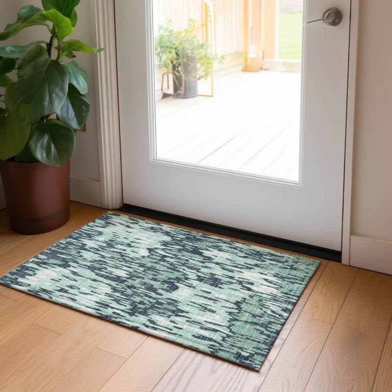 Sage Green Flat Woven Rectangular Synthetic Rug