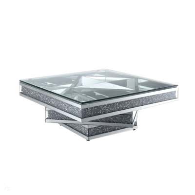 Modern Glam Mirrored Glass Coffee Table With Acrylic Diamond Square Three-Layer Centre Table Living Room Furniture