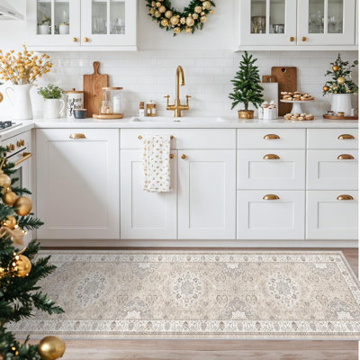 Washable Entryway Rug: Farmhouse Kitchen Hallway Rug Wide Soft Water Resistant Floor Mat for Bathroom Nursery Non Slip Indoor Carpet for Living Room Bedroom Dining Room(Beige)