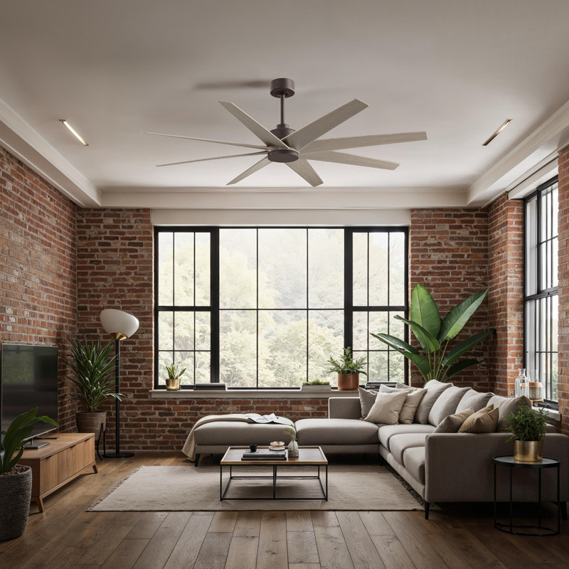 Ariella - Ventilateur de plafond à huit pales, Ton bois de frêne gris, Bronze texturé