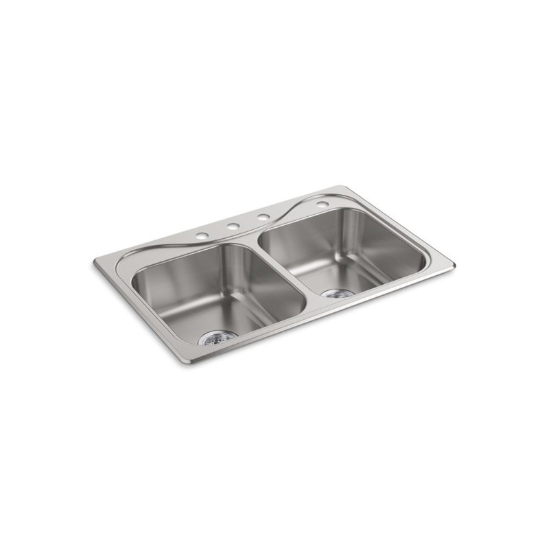 Southhaven 33'' L Stainless Steel Double Basin Kitchen Sink, 1, 4 holes