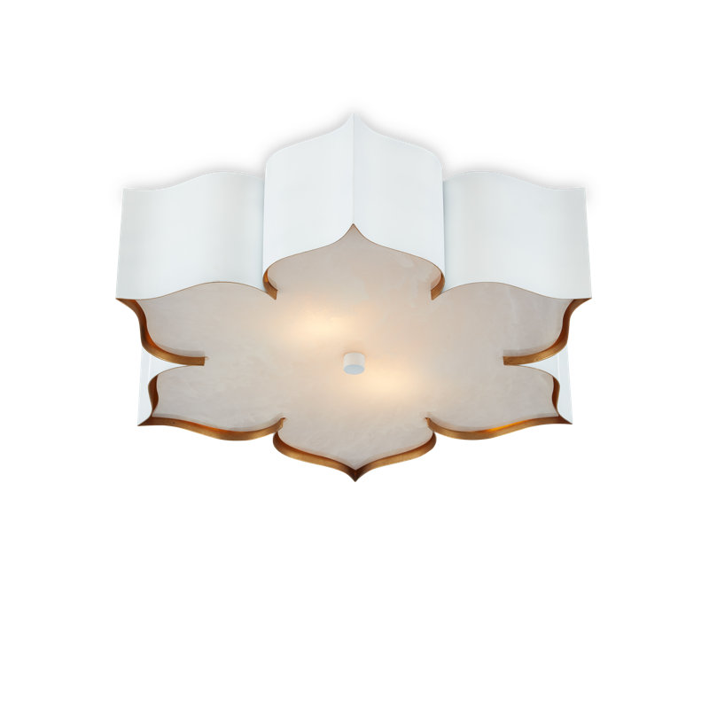 Plafonnier encastré 19 po Grand Lotus, Blanc sucre / or contemporain