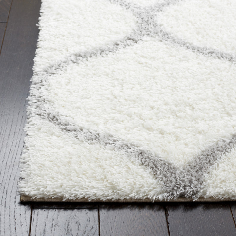 Tahoe Gray and White Geometric Shag Runner Rug