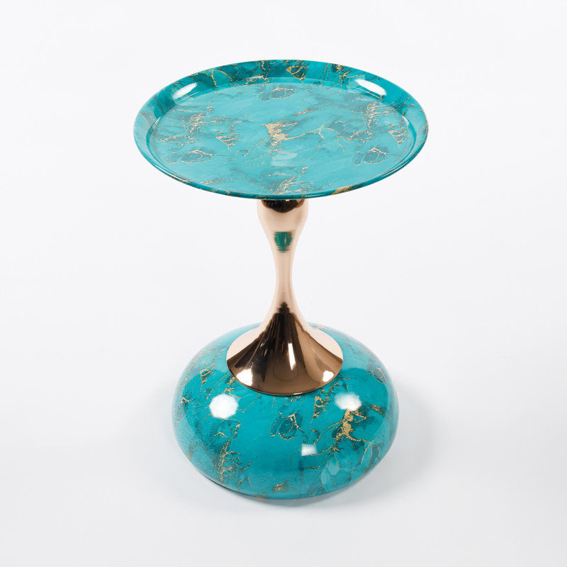 Table d'appoint polyvalente en métal à piédestal, Vert, Green