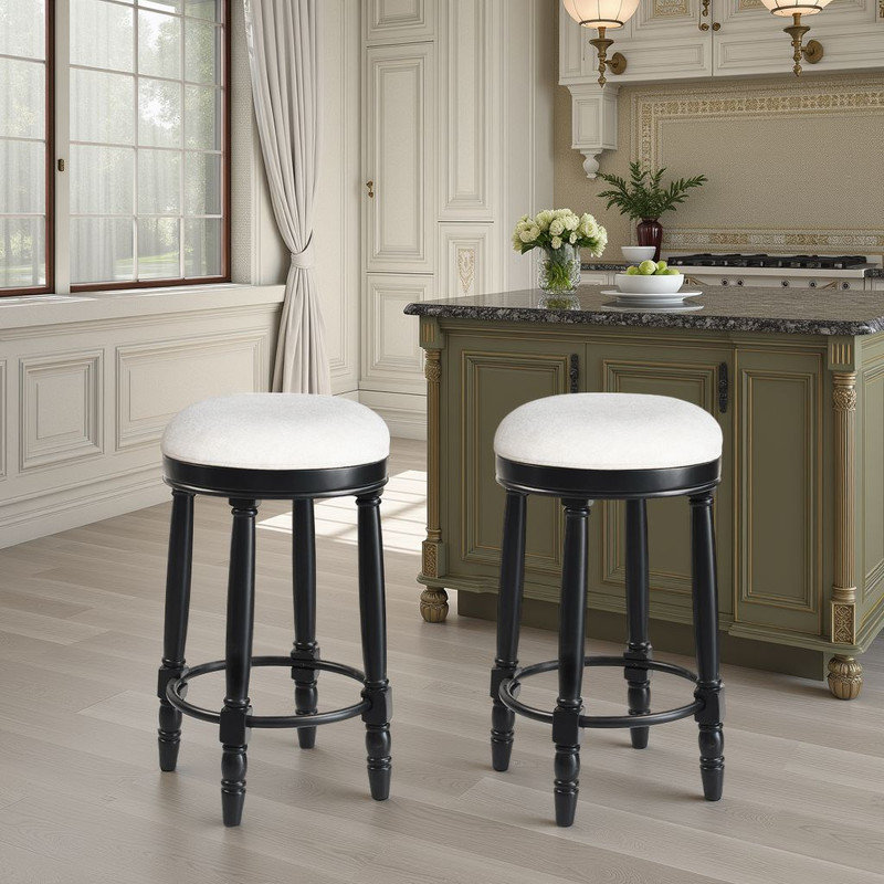 Ensemble de 2 tabourets de bar pivotants - siège rembourré en tissu, base en bois d'hévéa?, Noir, noir, noir, noir, Blanc