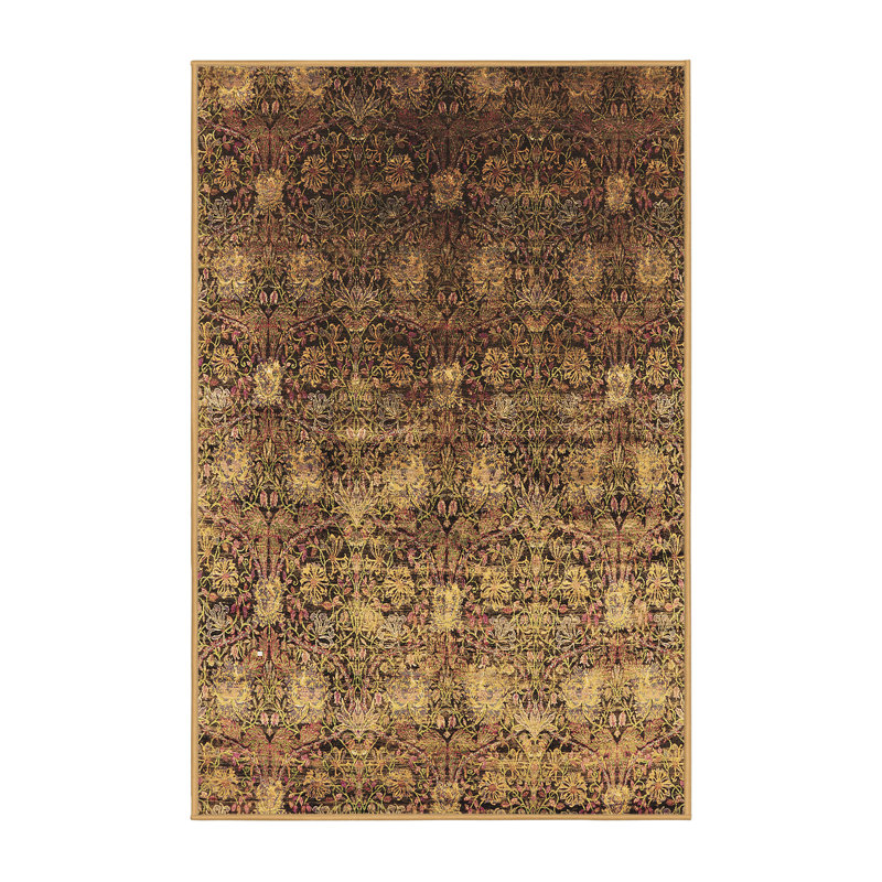 Tapis en laine / polyester Anjana fabriqué à la machine en brun, Rectangle 2 pi x 3 pi